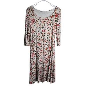 Peruvian Connection Size M Floral Bird Print 3/4 Sleeve Knit Dress Viscose M